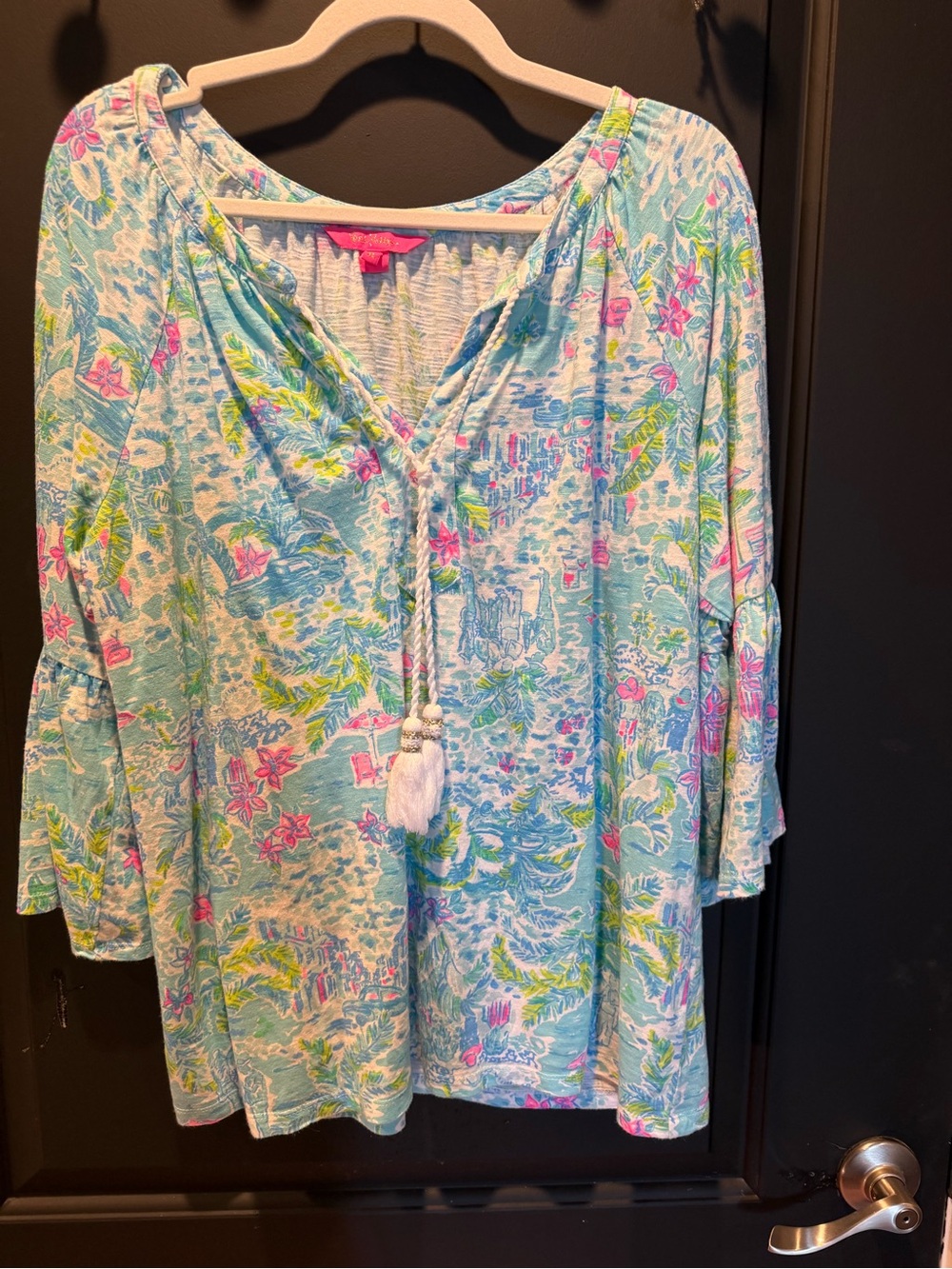 Lilly Pulitzer Blue, Green and Pink Floral V-Neck Top